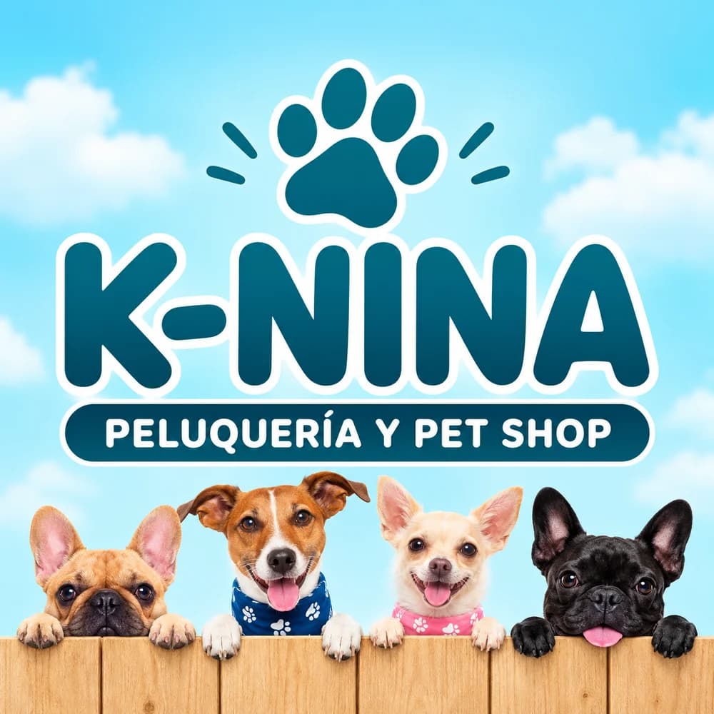 KNINA Peluquería y Pet Shop: logo oficial con huella y cuatro perritos